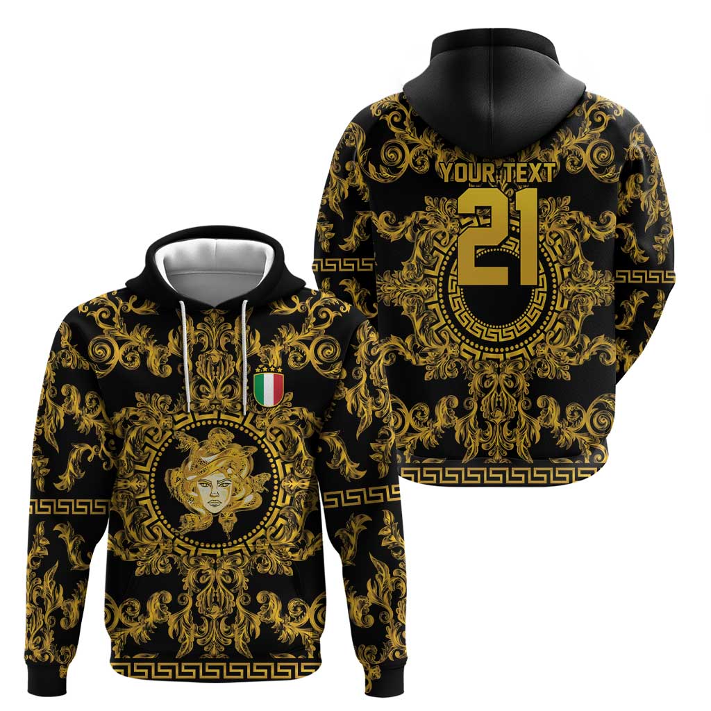 World Football 2026 Italy Custom Zip Hoodie Black Gold Baroque Medusa Edition - Wonder Print Shop