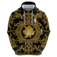 World Football 2026 Italy Custom Zip Hoodie Black Gold Baroque Medusa Edition - Wonder Print Shop