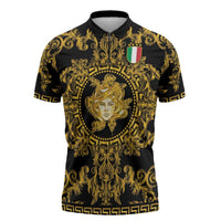 World Football 2026 Italy Custom Zipper Polo Shirt Black Gold Baroque Medusa Edition - Wonder Print Shop