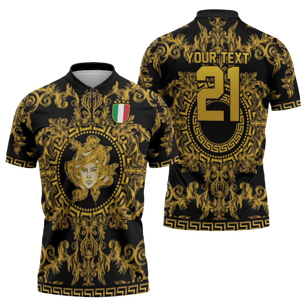 World Football 2026 Italy Custom Zipper Polo Shirt Black Gold Baroque Medusa Edition - Wonder Print Shop