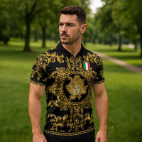 World Football 2026 Italy Custom Zipper Polo Shirt Black Gold Baroque Medusa Edition - Wonder Print Shop