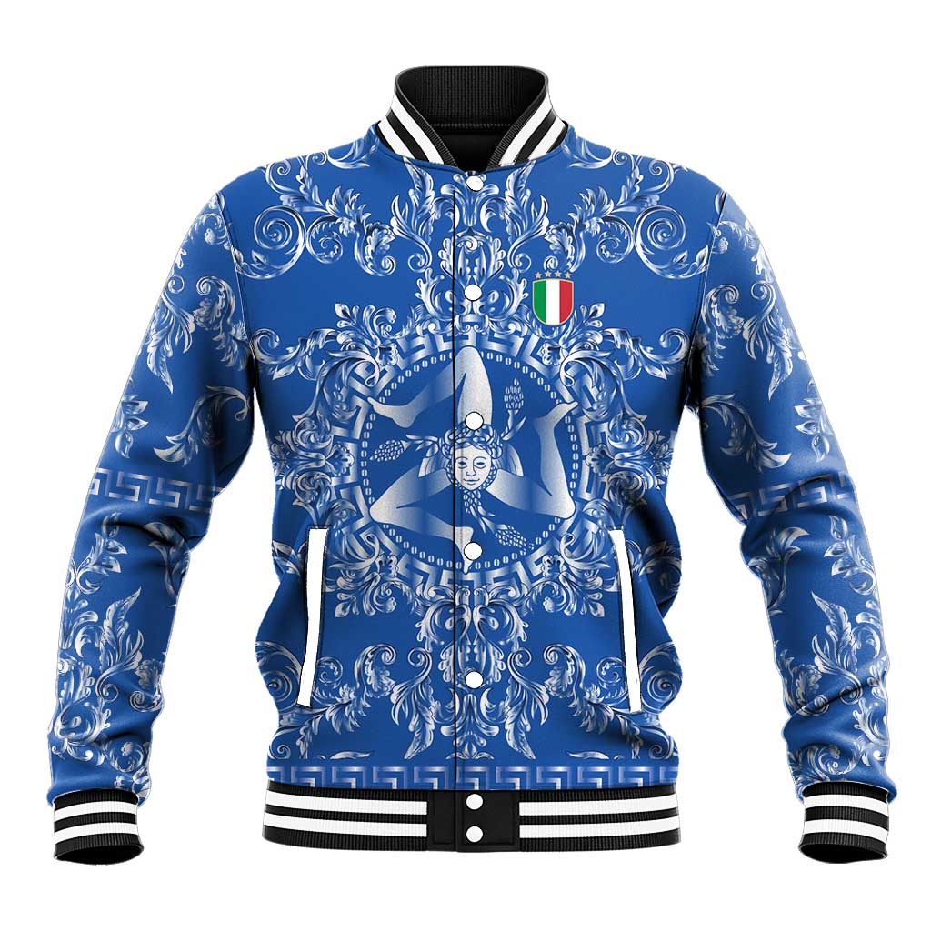 World Football 2026 Italy Custom Baseball Jacket Blue Baroque Trinacria Edition - Wonder Print Shop