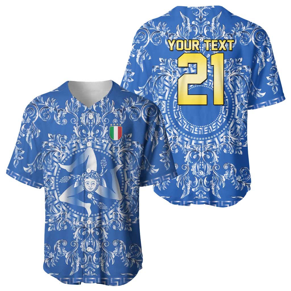World Football 2026 Italy Custom Baseball Jersey Blue Baroque Trinacria Edition - Wonder Print Shop