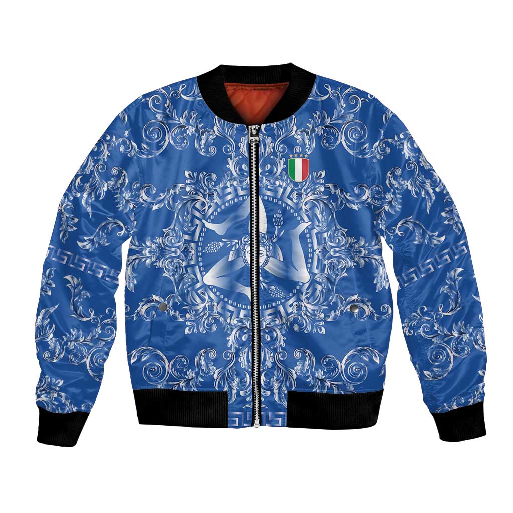 World Football 2026 Italy Custom Bomber Jacket Blue Baroque Trinacria Edition - Wonder Print Shop