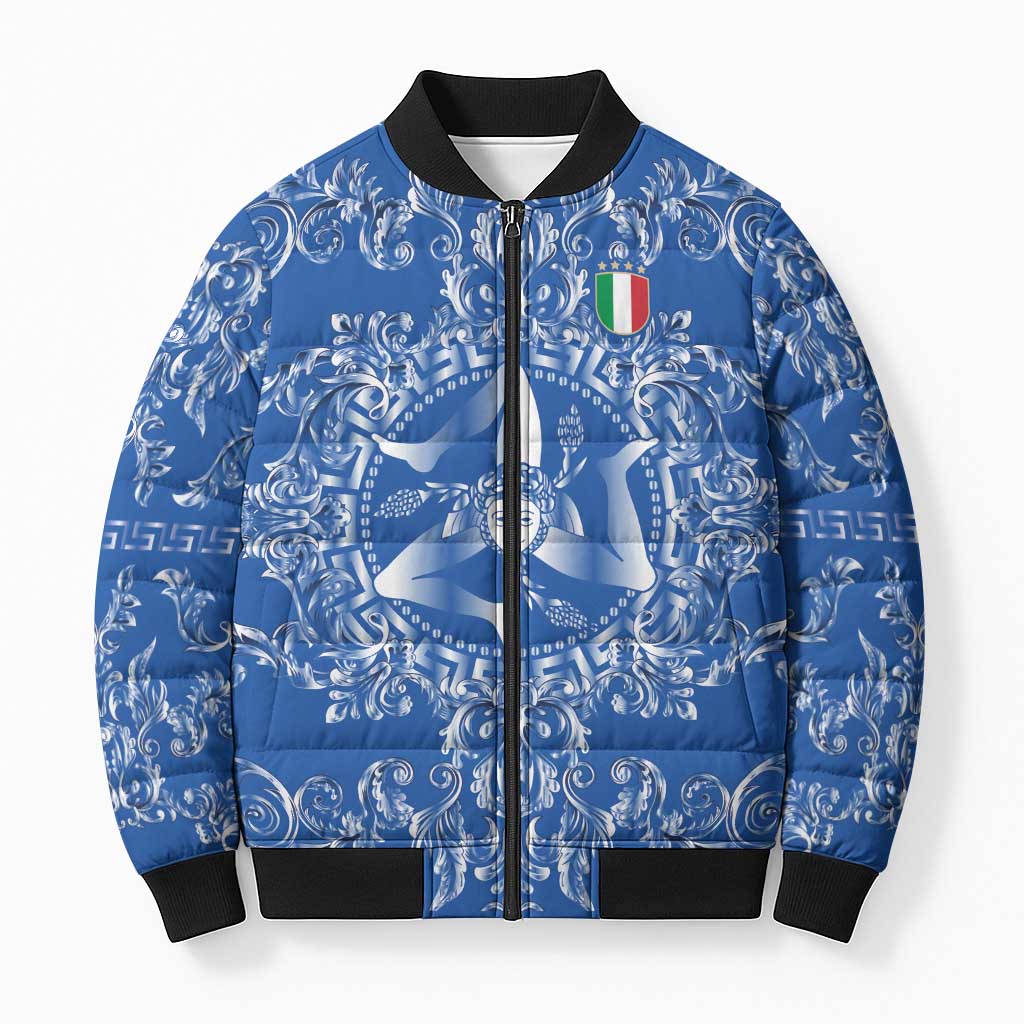 World Football 2026 Italy Custom Bomber Puffer Jacket Blue Baroque Trinacria Edition - Wonder Print Shop