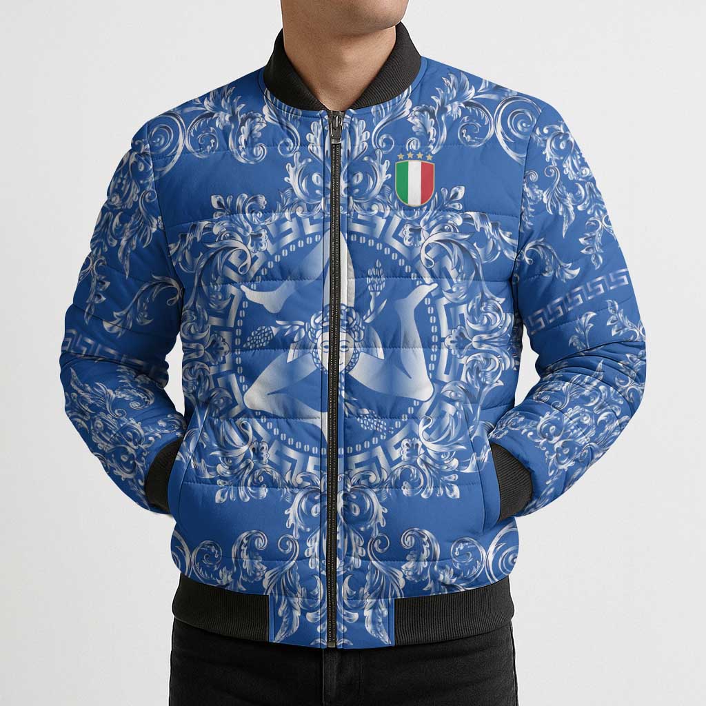 World Football 2026 Italy Custom Bomber Puffer Jacket Blue Baroque Trinacria Edition - Wonder Print Shop