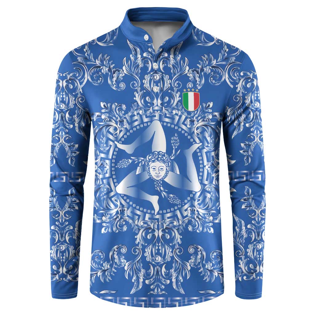 World Football 2026 Italy Custom Button Sweatshirt Blue Baroque Trinacria Edition - Wonder Print Shop