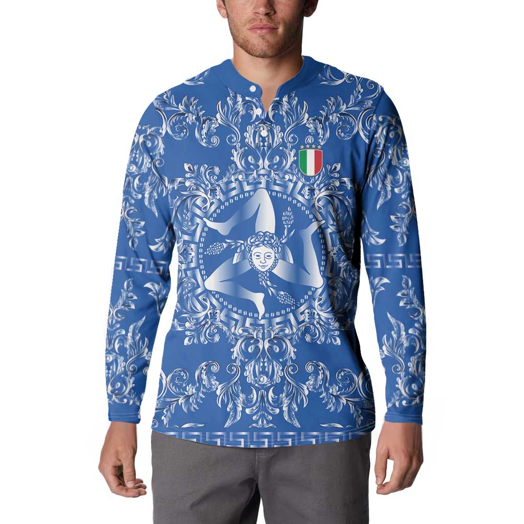World Football 2026 Italy Custom Button Sweatshirt Blue Baroque Trinacria Edition - Wonder Print Shop