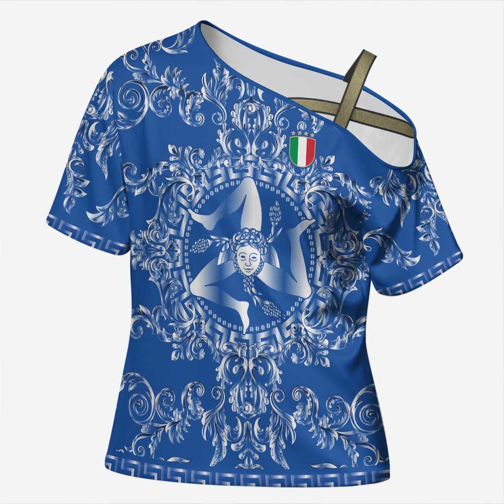World Football 2026 Italy Custom Cross Shoulder Shirt Blue Baroque Trinacria Edition - Wonder Print Shop