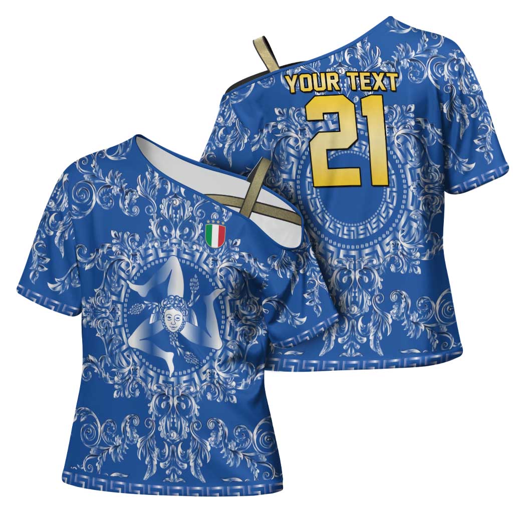 World Football 2026 Italy Custom Cross Shoulder Shirt Blue Baroque Trinacria Edition - Wonder Print Shop