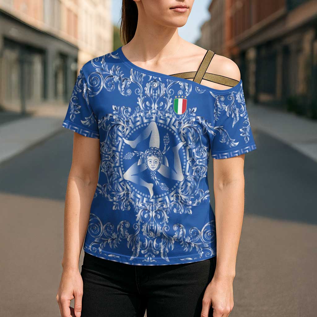 World Football 2026 Italy Custom Cross Shoulder Shirt Blue Baroque Trinacria Edition - Wonder Print Shop