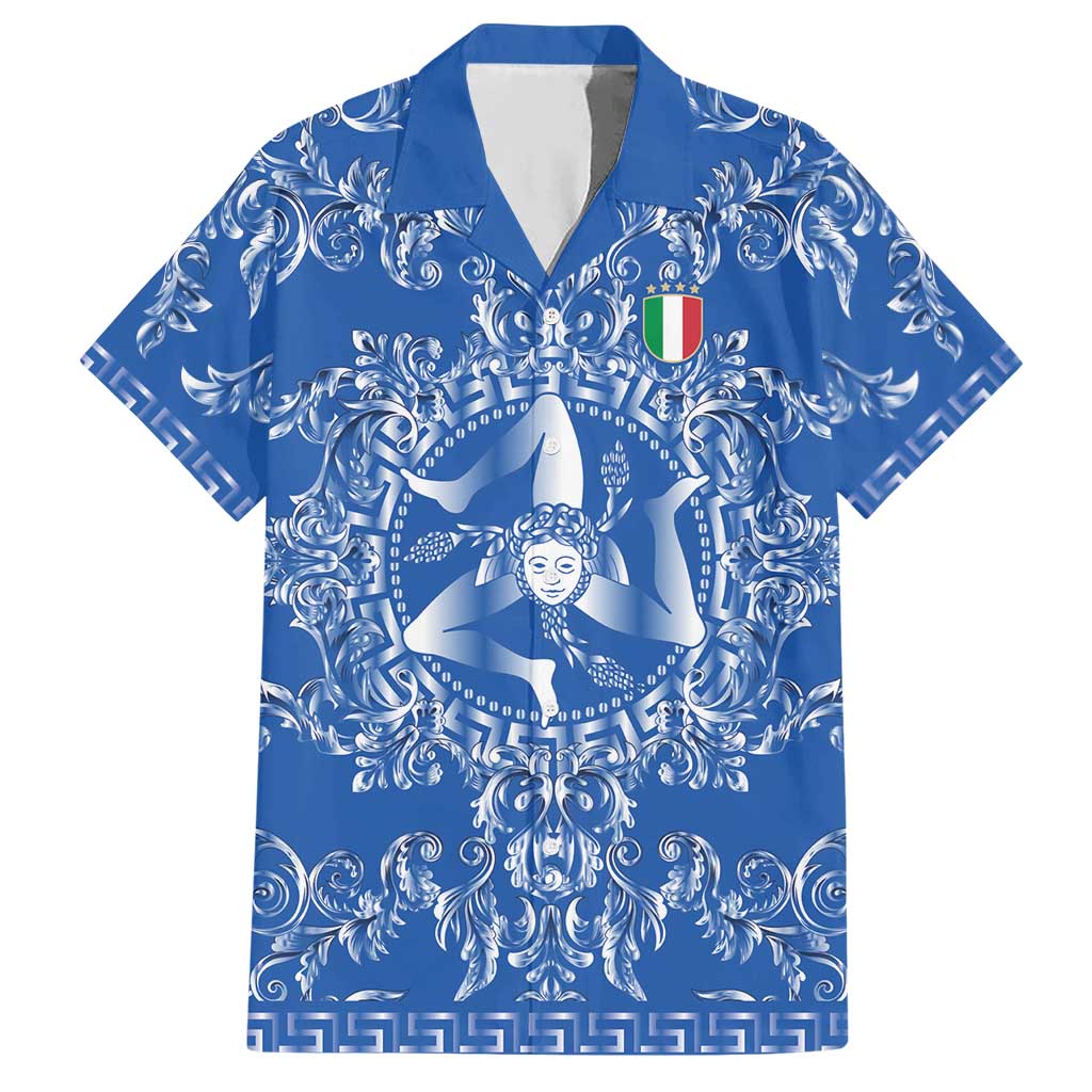 World Football 2026 Italy Custom Hawaiian Shirt Blue Baroque Trinacria Edition - Wonder Print Shop