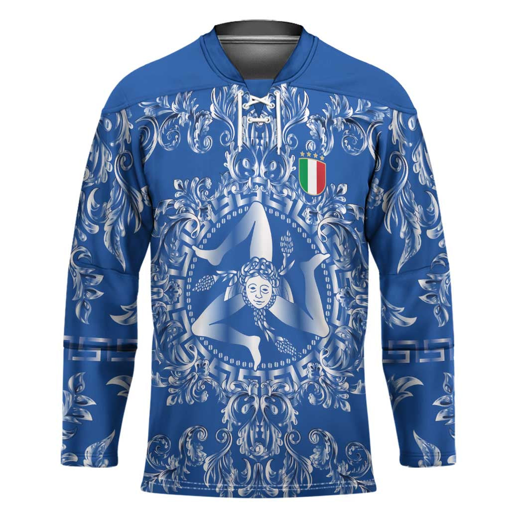 World Football 2026 Italy Custom Hockey Jersey Blue Baroque Trinacria Edition - Wonder Print Shop