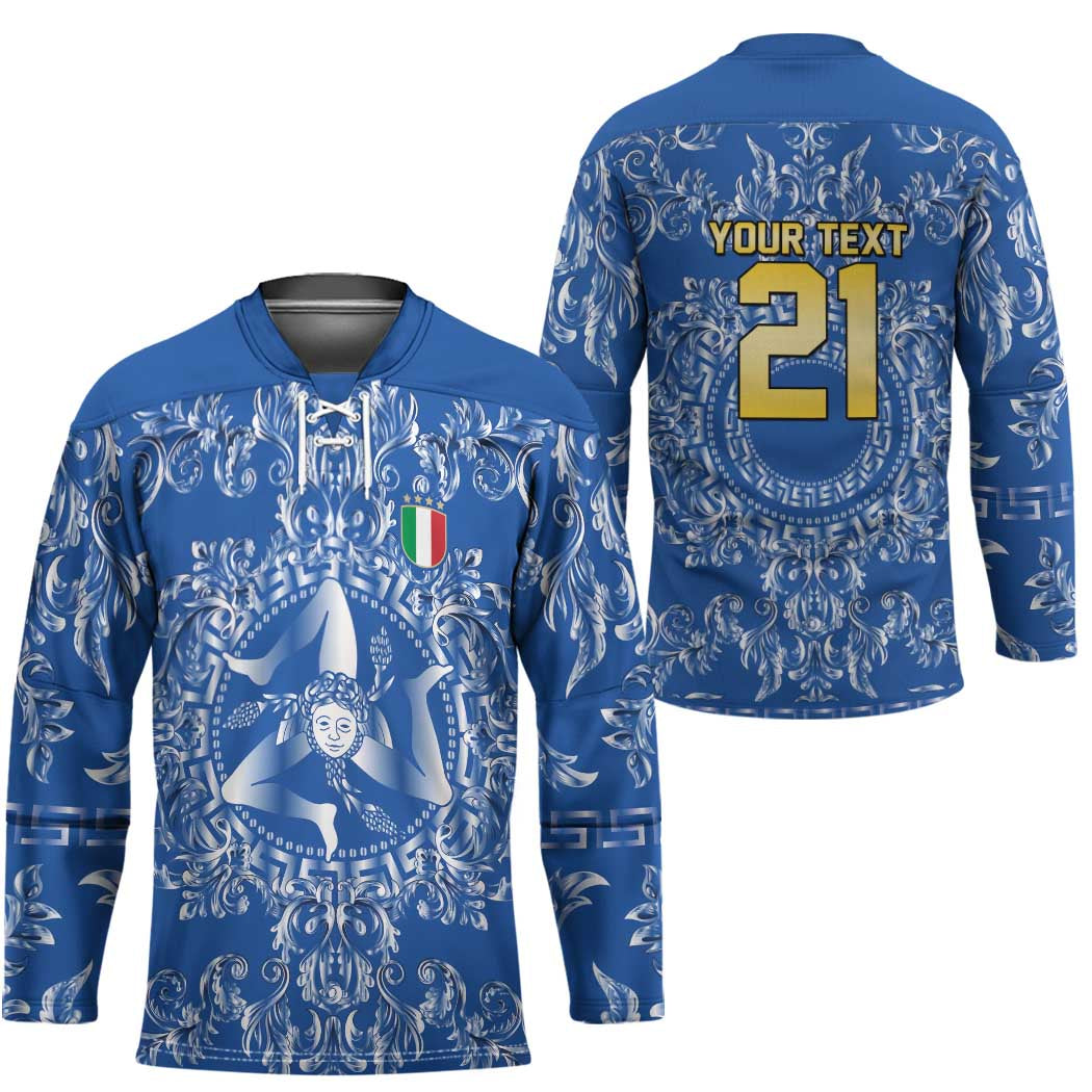 World Football 2026 Italy Custom Hockey Jersey Blue Baroque Trinacria Edition - Wonder Print Shop