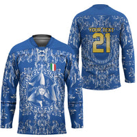 World Football 2026 Italy Custom Hockey Jersey Blue Baroque Trinacria Edition - Wonder Print Shop