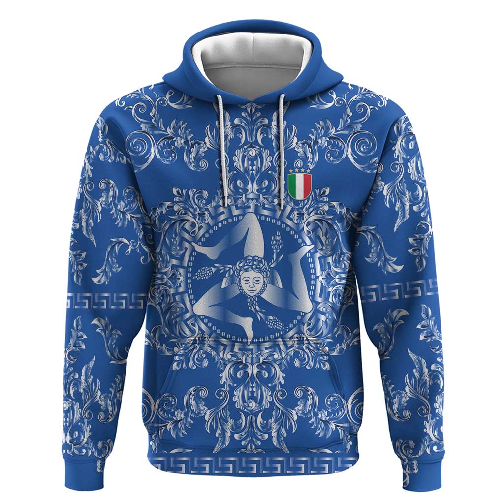 World Football 2026 Italy Custom Hoodie Blue Baroque Trinacria Edition - Wonder Print Shop