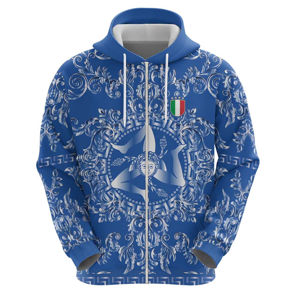 World Football 2026 Italy Custom Hoodie Blue Baroque Trinacria Edition - Wonder Print Shop