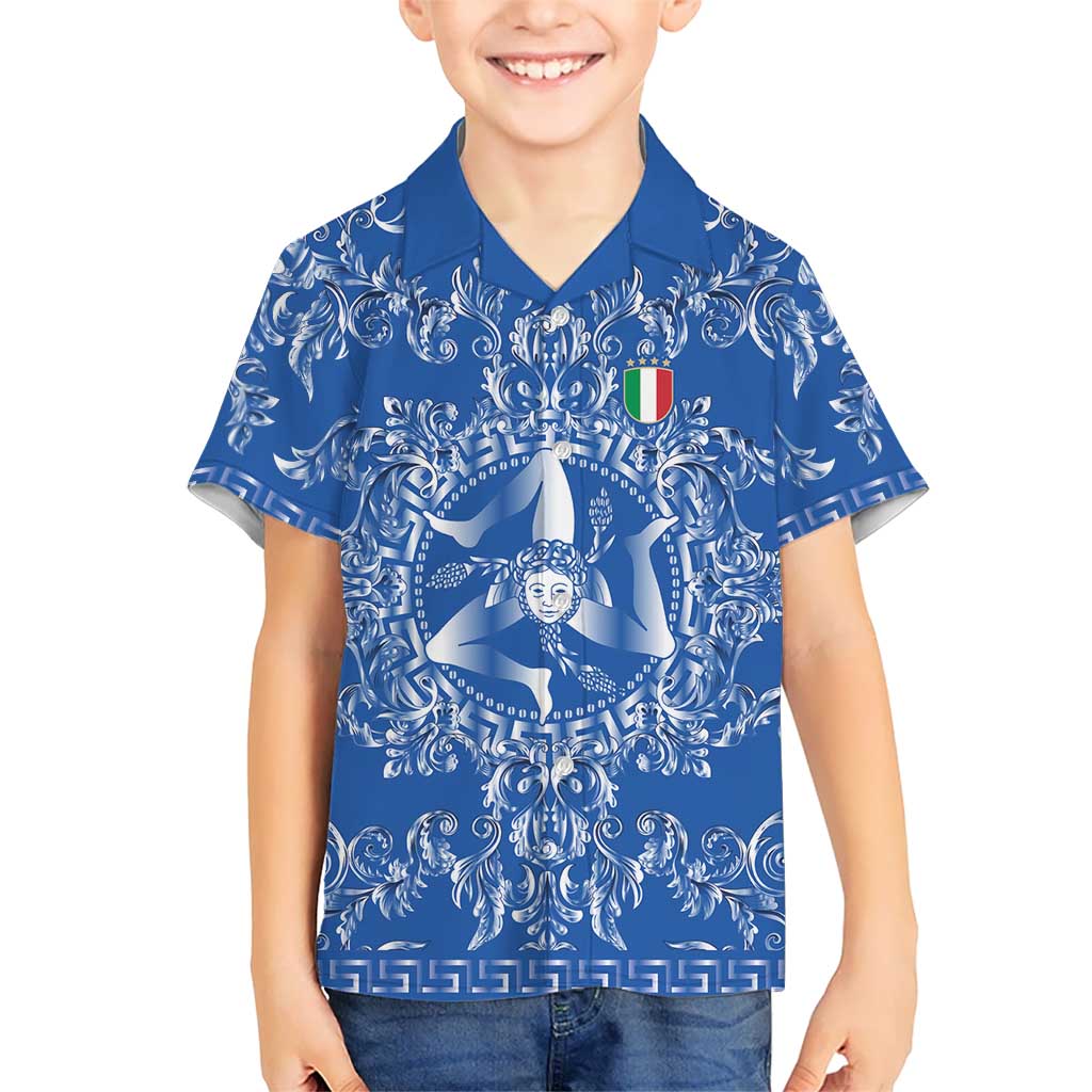 World Football 2026 Italy Custom Kid Hawaiian Shirt Blue Baroque Trinacria Edition - Wonder Print Shop