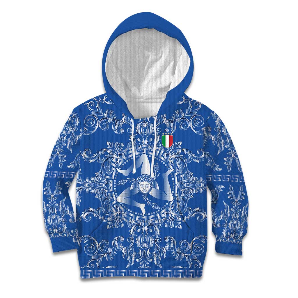 World Football 2026 Italy Custom Kid Hoodie Blue Baroque Trinacria Edition - Wonder Print Shop