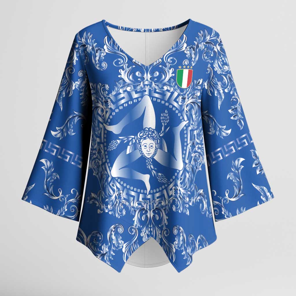 World Football 2026 Italy Custom Kimono Sleeve Blouse Blue Baroque Trinacria Edition - Wonder Print Shop