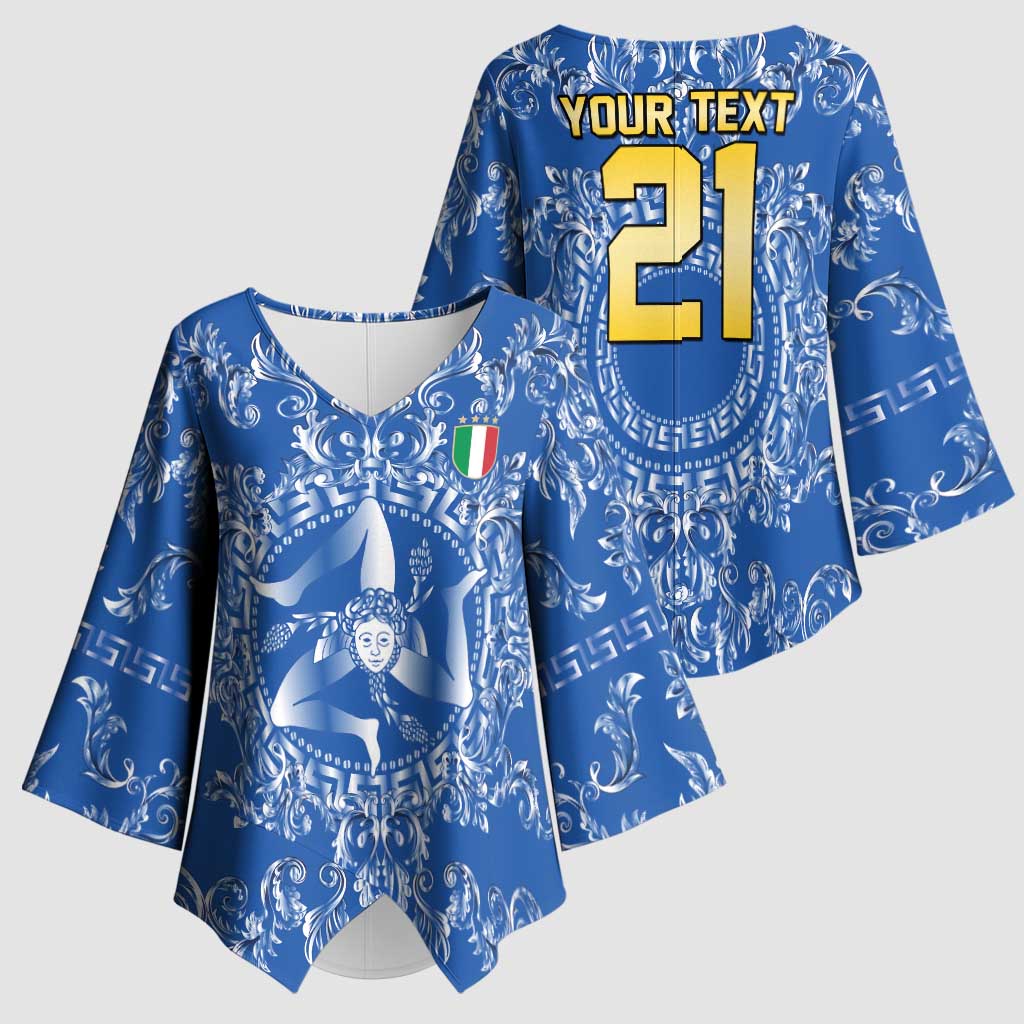 World Football 2026 Italy Custom Kimono Sleeve Blouse Blue Baroque Trinacria Edition - Wonder Print Shop