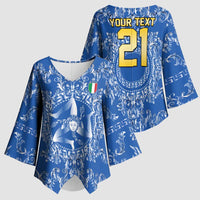 World Football 2026 Italy Custom Kimono Sleeve Blouse Blue Baroque Trinacria Edition - Wonder Print Shop