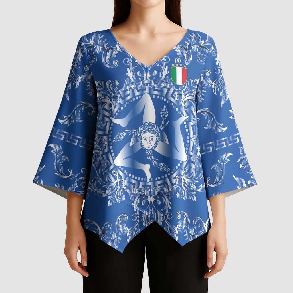 World Football 2026 Italy Custom Kimono Sleeve Blouse Blue Baroque Trinacria Edition - Wonder Print Shop