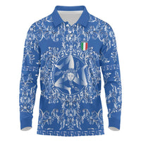 World Football 2026 Italy Custom Long Sleeve Polo Shirt Blue Baroque Trinacria Edition - Wonder Print Shop
