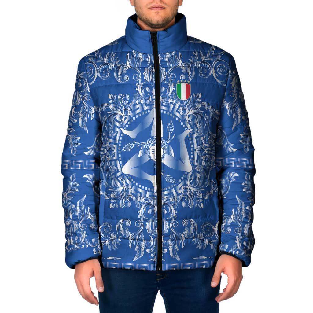 World Football 2026 Italy Custom Padded Jacket Blue Baroque Trinacria Edition - Wonder Print Shop