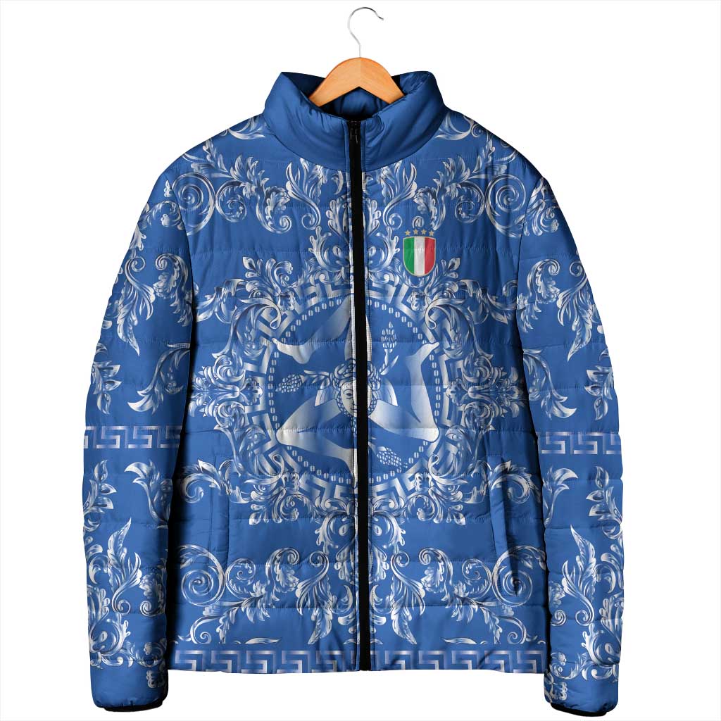 World Football 2026 Italy Custom Padded Jacket Blue Baroque Trinacria Edition - Wonder Print Shop