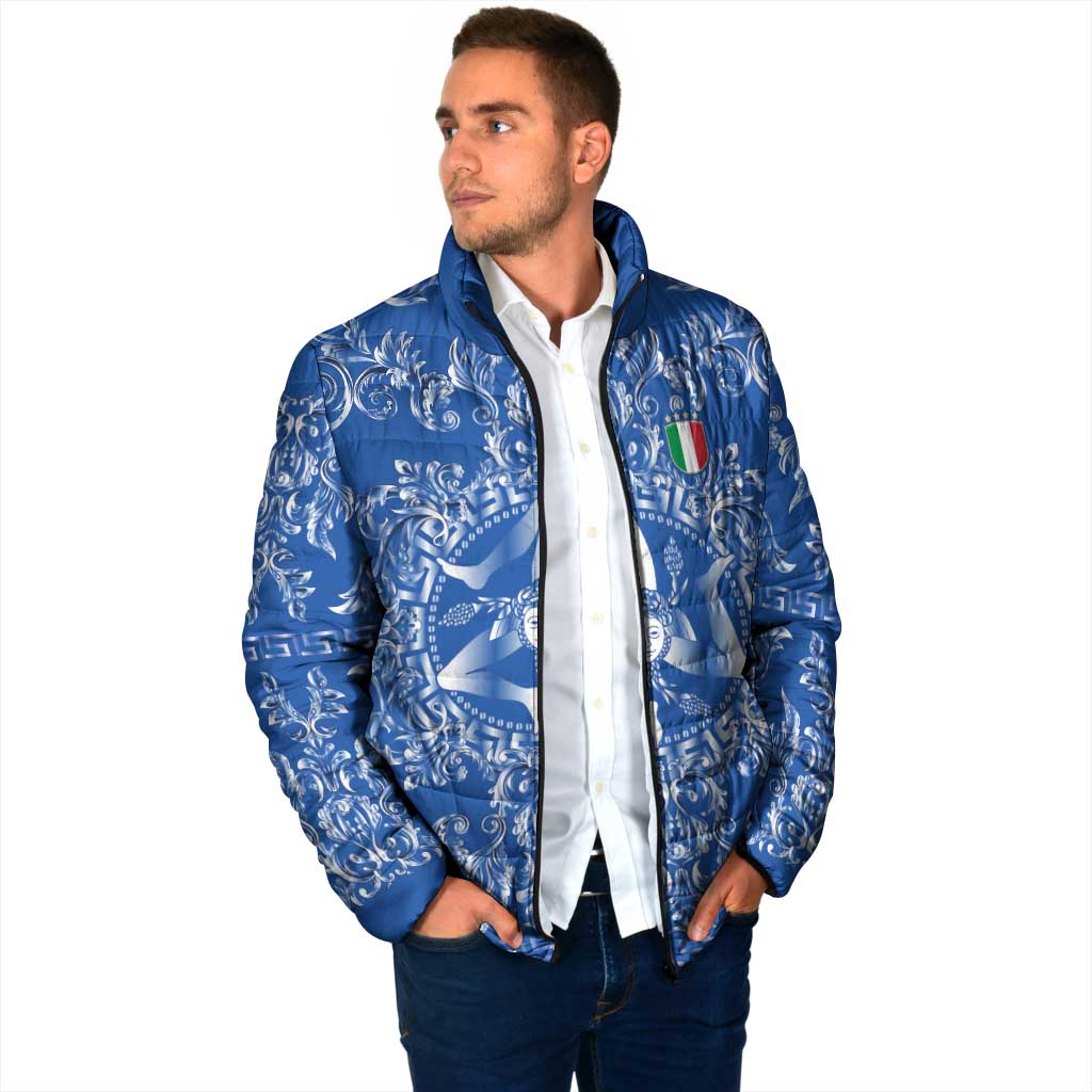World Football 2026 Italy Custom Padded Jacket Blue Baroque Trinacria Edition - Wonder Print Shop