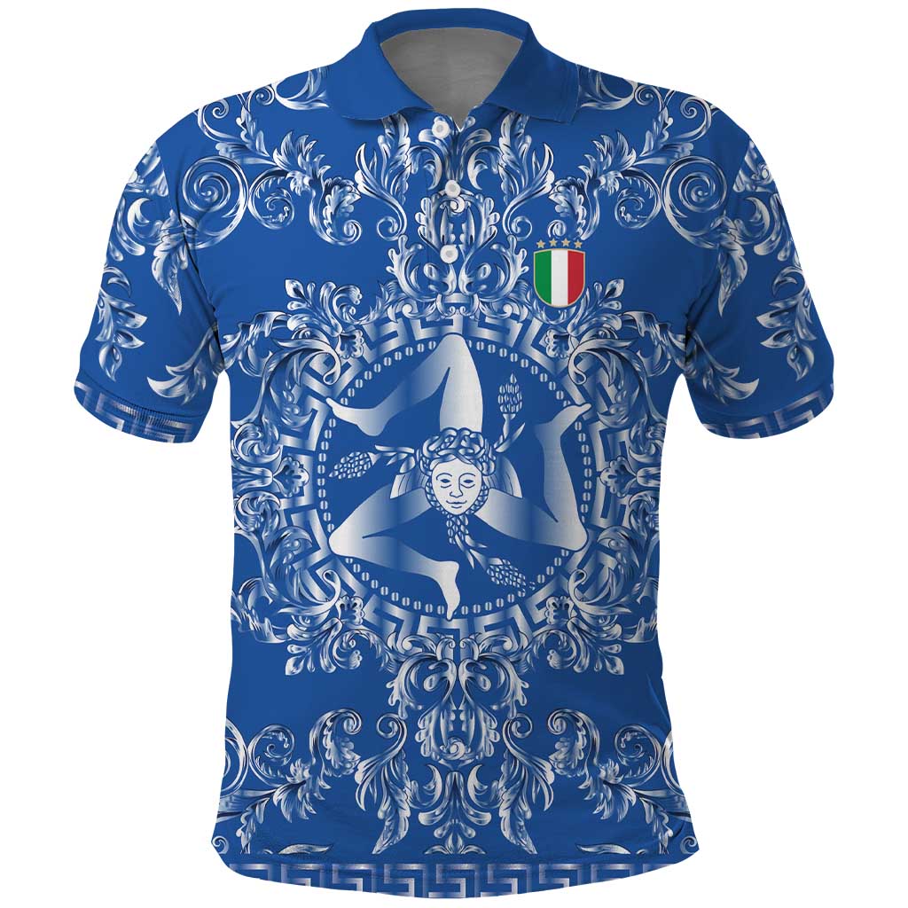 World Football 2026 Italy Custom Polo Shirt Blue Baroque Trinacria Edition - Wonder Print Shop