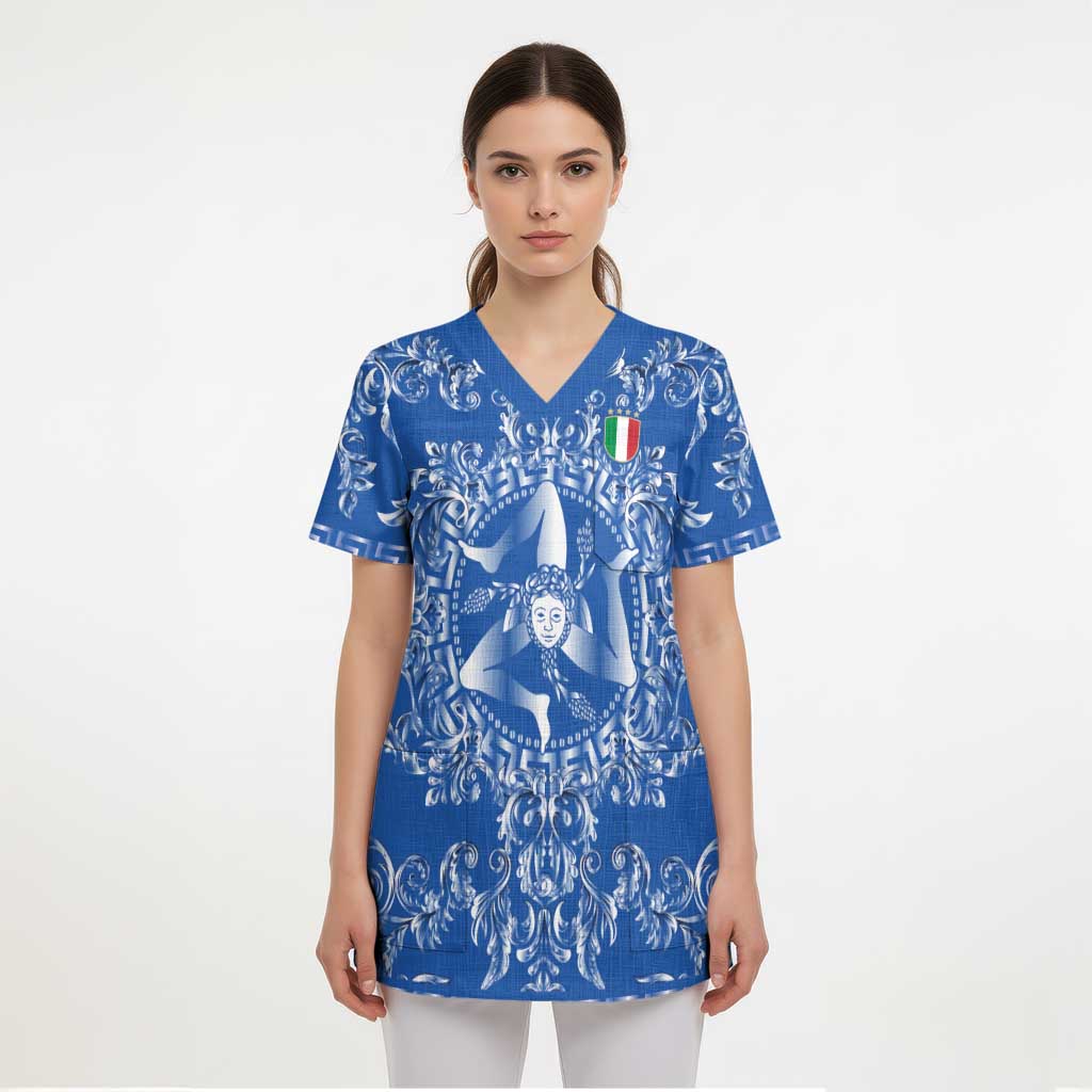 World Football 2026 Italy Custom Scrub Top Blue Baroque Trinacria Edition - Wonder Print Shop