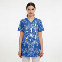 World Football 2026 Italy Custom Scrub Top Blue Baroque Trinacria Edition - Wonder Print Shop