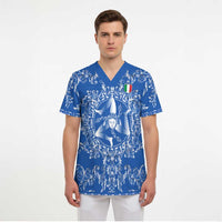 World Football 2026 Italy Custom Scrub Top Blue Baroque Trinacria Edition - Wonder Print Shop