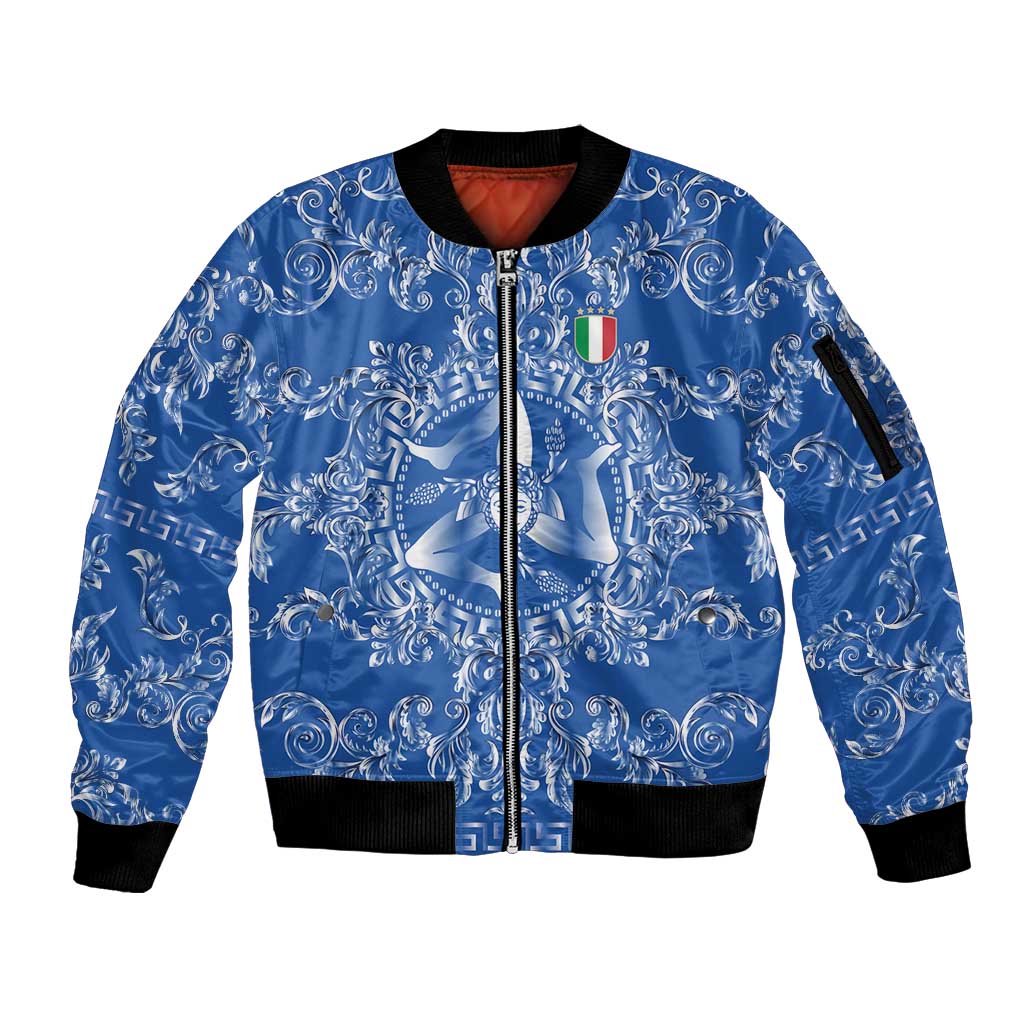 World Football 2026 Italy Custom Sleeve Zip Bomber Jacket Blue Baroque Trinacria Edition - Wonder Print Shop