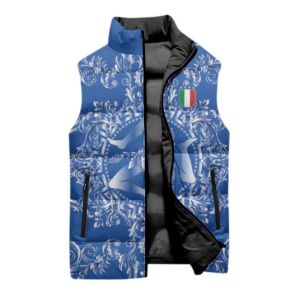 World Football 2026 Italy Custom Sleeveless Puffer Jacket Blue Baroque Trinacria Edition - Wonder Print Shop