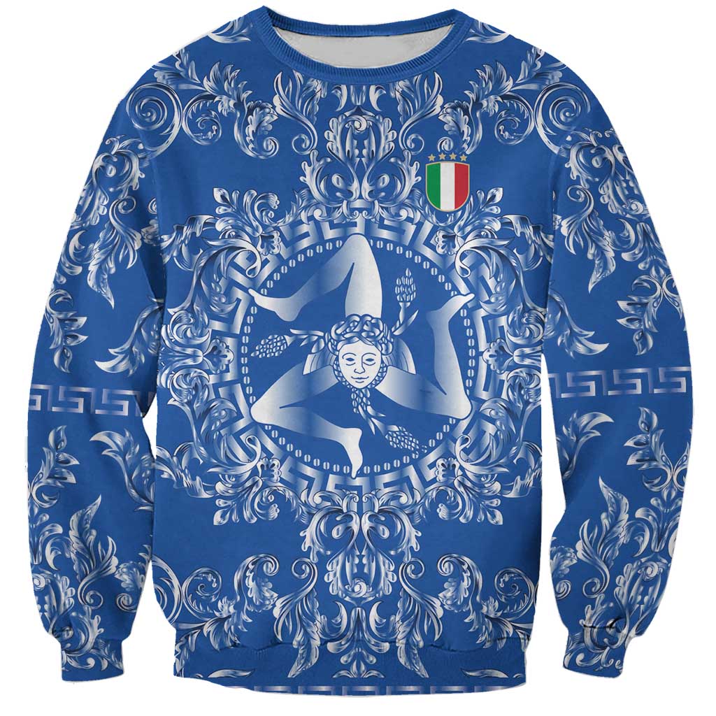 World Football 2026 Italy Custom Sweatshirt Blue Baroque Trinacria Edition - Wonder Print Shop