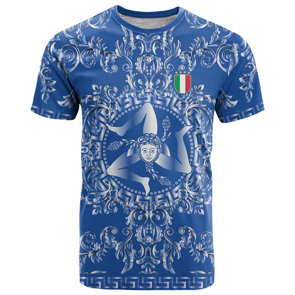 World Football 2026 Italy Custom T Shirt Blue Baroque Trinacria Edition - Wonder Print Shop