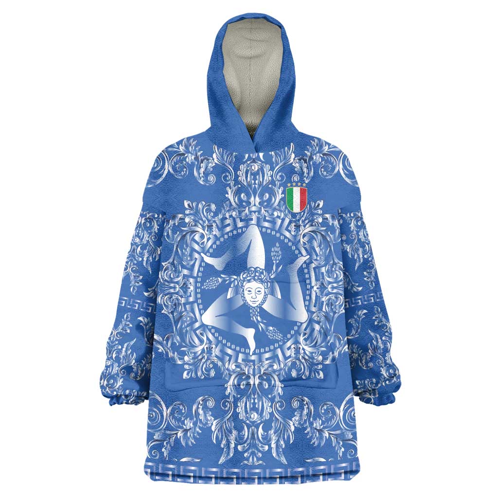 World Football 2026 Italy Custom Wearable Blanket Hoodie Blue Baroque Trinacria Edition - Wonder Print Shop