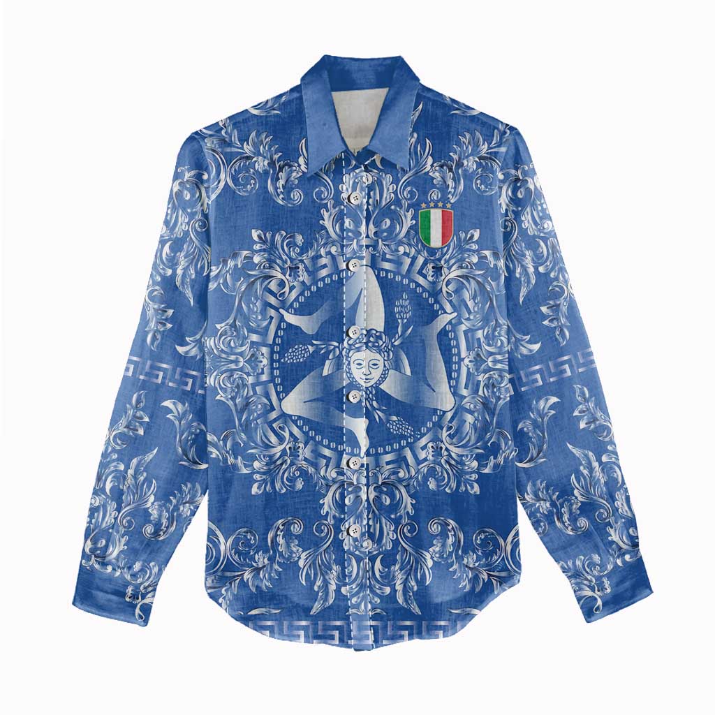 World Football 2026 Italy Custom Women Casual Shirt Blue Baroque Trinacria Edition - Wonder Print Shop