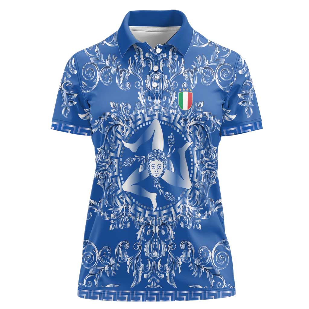 World Football 2026 Italy Custom Women Polo Shirt Blue Baroque Trinacria Edition - Wonder Print Shop