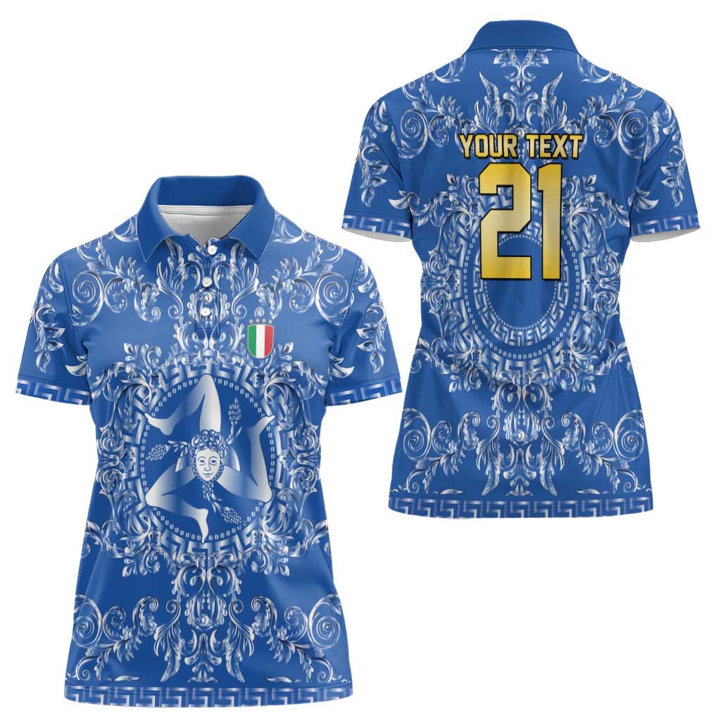World Football 2026 Italy Custom Women Polo Shirt Blue Baroque Trinacria Edition - Wonder Print Shop