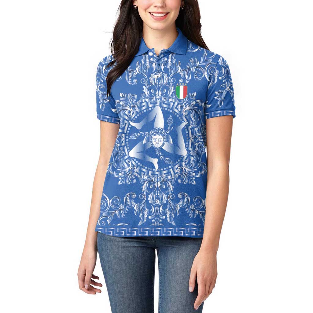 World Football 2026 Italy Custom Women Polo Shirt Blue Baroque Trinacria Edition - Wonder Print Shop