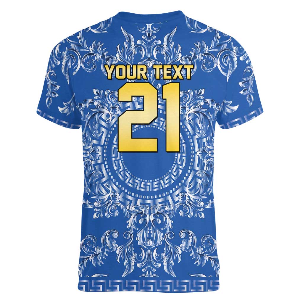 World Football 2026 Italy Custom Women V-Neck T-Shirt Blue Baroque Trinacria Edition - Wonder Print Shop