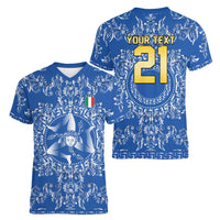 World Football 2026 Italy Custom Women V-Neck T-Shirt Blue Baroque Trinacria Edition - Wonder Print Shop
