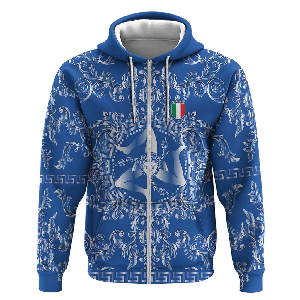 World Football 2026 Italy Custom Zip Hoodie Blue Baroque Trinacria Edition - Wonder Print Shop