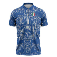 World Football 2026 Italy Custom Zipper Polo Shirt Blue Baroque Trinacria Edition - Wonder Print Shop