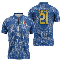 World Football 2026 Italy Custom Zipper Polo Shirt Blue Baroque Trinacria Edition - Wonder Print Shop