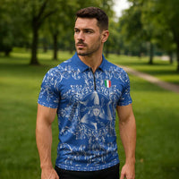 World Football 2026 Italy Custom Zipper Polo Shirt Blue Baroque Trinacria Edition - Wonder Print Shop